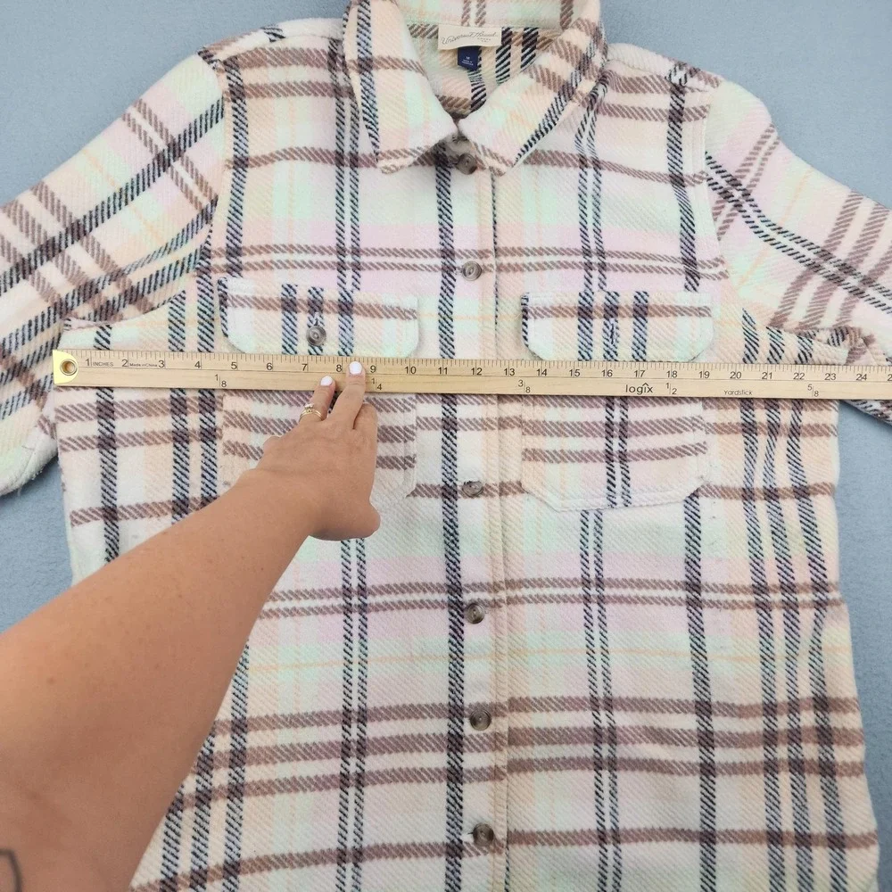 Universal Thread Jacket Womens Medium White Plaid Flannel Button Front Pockets
